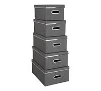 Bigso Box of Sweden Set di scatole in 5 unità impilabili per camera, cameretta e studio - Organizer armadi con coperchio - Contenitori vestiti in fibra di legno e carta con effetto lino - grigio