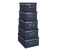 Bigso Box of Sweden Set di scatole in 5 unità impilabili per camera, cameretta e studio - Organizer armadi con coperchio - Contenitori vestiti in fibra di legno e carta con effetto lino - blu