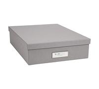 Bigso Oskar Cassetta per le lettere in fibra di legno, organizer per documenti importanti, con coperchio e finestra per etichette in metallo, 8 x 26 x 33 cm, grigio