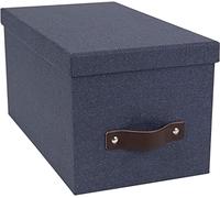 Bigso Silvia - Scatola portaoggetti organizzativa con Manico in Pelle per mensole e impilabili, con Coperchio in Resistente e Decorativo | 5,9 x 11,6 cm, Colore: Blu