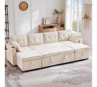 Bigsofas xxl, divano letto, divano letto con funzione di sonno, divano a forma di U, in cotone e lino, con porta bevande, spazio di archiviazione, adatto per famiglie, soggiorno, ecc. (beige)