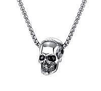 bigsoho Collana da uomo con ciondolo a forma di teschio, in acciaio inox, lunghezza 55 cm e Acciaio inossidabile, colore: argento, cod. N190504G13B