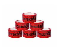 BIGtec 6 rotoli di nastro adesivo per pacchetti, con cautela, in vetro, avvolgente, silenzioso, nastro per imballaggio, nastro di cartone, standard 66 m, lunghezza 48 mm, rosso, materiale da