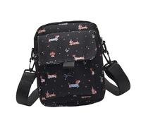 BIGULA Borsa a tracolla con stampa bassotto del fumetto piccola borsa a tracolla con tracolla regolabile con cerniera borsa per telefono per le donne unisex borsa a tracolla, Nero , One Size