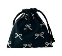 BIGULA Borsa in cotone funzionale con fiocco e nastro per auricolari, rossetti, chiavi, Nero-L