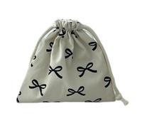 BIGULA Borsa in cotone funzionale con fiocco e nastro per auricolari, rossetti, chiavi, White-S