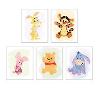 BigWig Prints Winnie The Pooh - Set di 5 stampe ad acquerello, motivo: suinetto tigre con occhiello coniglio