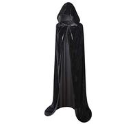 BIGXIAN Mantello extra lungo con cappuccio in velluto nero per Halloween o Natale