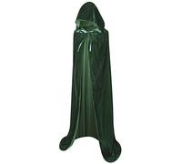 BIGXIAN Mantello lungo in velluto, con cappuccio, mantello da strega per costume di Halloween, per donne e uomini, verde scuro, Medium