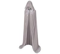 BIGXIAN Mantello lungo in velluto, con cappuccio, mantello da strega per costume di Halloween, per donne e uomini, Grigio, X-Large