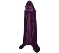 BIGXIAN Mantello lungo in velluto, con cappuccio, mantello da strega per costume di Halloween, per donne e uomini, Viola, Medium