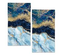 BIGXIUKA Set di 2 asciugamani da bagno in marmo bianco, blu oro, motivo astratto, morbidi strofinacci da cucina, per ospiti, palestra, spa, 35,6 x 71,1 cm
