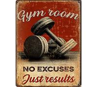 BIGYAK Gym Room tin Sign, No Excuses Just Result, Gymnastic Decor, Gymer Gift, Physical Training, Fitness Center Decor,Retro Style Wall Art Decoration Tin Sign 8X12 inch