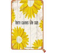 BIGYAK Here Comes The Sun 20 x 30 cm Vintage Look Tin Decoration Painting Sign for Home Kitchen Bathroom Farm Garden Garage Inspirational Citazioni Decorazione da parete