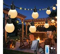Bigzom Catena luminosa solare per esterni, con 20 lampadine Ø40 mm, 10 m, 100 LED, per esterni, resistente alle intemperie, 8 modalità, display digitale a LED, indicatore di livello della batteria