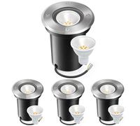 Bigzom Set 4 Faretti da Incasso Esterno IP67 Impermeabile 230V, LED GU10 3W Bianco Caldo Sostituibile, Vetro Temperato Trasparente Calpestabile da Veicoli