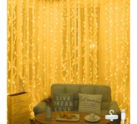 Bigzom Tenda luminosa 2 x 1 m, 100 LED per interni, con 10 ganci, IP65, per camera da letto, feste, decorazione (bianco caldo)