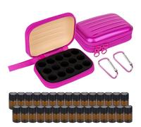 Biiange 2 mini custodie per oli essenziali, scatola da viaggio per oli essenziali, con 30 bottiglie di oli essenziali da 2 ml, per aromaterapia per casa, esterni, viaggi (15 fori, rosa rosso), Rosso