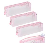 Biiange Astuccio portapenne in rete, astuccio in rete, con cerniera, multifunzione, trasparente, per cancelleria, per ufficio, lavoro, viaggi, adulti (3 pezzi, rosa)