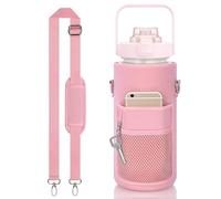 Biiange Custodia per bottiglia d'acqua da 1,8 l, tracolla regolabile da 2000 ml, porta bottiglia d'acqua con tasca per telefono e portachiavi, per passeggiate ed escursioni (1 confezione, rosa)