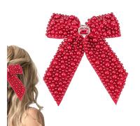Biiange Fermaglio per capelli con fiocco con perle, elegante fermaglio rosso con clip a coccodrillo, accessorio per feste di compleanno per matrimoni (1 pezzo rosso)