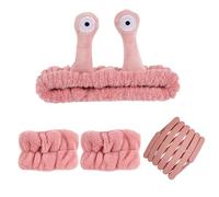 Biiange Graziosa fascia per capelli a forma di lumaca in peluche, fascia elastica pieghevole per donne e ragazze, per lavare il viso o il trucco del viso (4 pezzi, 1 set rosa)