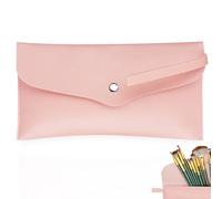 Biiange Porta pennelli da trucco da viaggio, in pelle sintetica rosa, grande capacità, borsa per pennelli da trucco di alta qualità per donne (1 confezione), Rosa, Semplicità