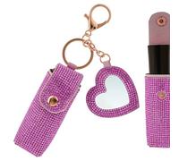 Biiange Portachiavi organizer per rossetti, custodia per rossetti con strass, con specchio, custodia per balsamo per labbra, porta rossetto in pelle per esterni, feste, riunioni, conservazione della