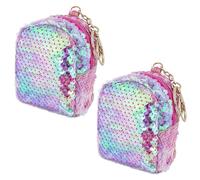Biiange Portamonete rosa con paillettes, mini zaino portachiavi rosa, piccolo zaino, piccolo portamonete con paillettes con cerniera per shopping, viaggi, feste (2 pezzi, rosa), Rosa, Portachiavi Mini