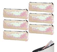 Biiange Sequence - Astuccio per matite lucido, astuccio con paillettes bicolore, per matite, cosmetici, multiuso, organizer con cerniera, per lavoro quotidiano di studio (6 pezzi)