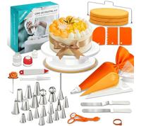 Biigdan Set 61 Pezzi per Torte con Piattaforma Girevole 27.5cm, Kit di Pasticceria con Sac à Poche, Boquette, Spatola, Tagliapasta, Accessori per Decorare - Ideale per Principianti e Professionisti