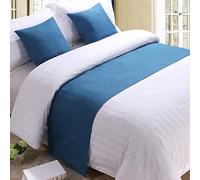 BiiKoon Runner da letto in lino blu e cuscini coordinati, protezione per letto, sciarpe, asciugamani per letto king size, matrimoniale, singolo, 50 x 240 cm