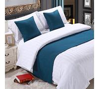 BiiKoon Runner da letto in lino blu e cuscini coordinati, sciarpe per piedi del letto, asciugamano, protezione per letto king size e matrimoniale, singolo, 50 x 240 cm, per letto da 1,8 m