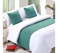 BiiKoon Runner da letto in lino verde e cuscini coordinati, sciarpe per piedi del letto, asciugamano protettivo per letto king size, matrimoniale, singolo, 50 x 240 cm, per letto da 1,8 m