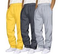 BIISDOST Confezione da 3 pantaloni sportivi da uomo con elastico in vita con coulisse, gamba larga, pantaloni sportivi con orlo aperto, comodi e morbidi, per allenamento, leggeri, larghi con tasche