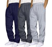 BIISDOST Confezione da 3 pantaloni sportivi da uomo con elastico in vita con coulisse, gamba larga, pantaloni sportivi con orlo aperto, comodi e morbidi, per allenamento, leggeri, larghi con tasche