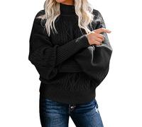 BIISDOST Maglione a collo alto, da donna, a maniche lunghe, caldo, vintage, maglione invernale elegante, a collo alto, a costine, Nero , XXL