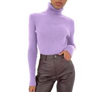 BIISDOST Maglione da Donna Invernale in Lana a Righe, Collo Alto, Vintage, a Maniche Lunghe, con Collo Alto, Mini Abito a Maglia, Maglione Invernale a Maniche Lunghe, Maglione Oversize, Lilla, Taglia