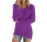 BIISDOST Maglione invernale da donna, caldo, con scollo a V, ispessito, a maniche lunghe, imbottito, 2025, in peluche, imbottito, in pile, taglie S-5XL, Lilla, L