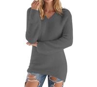 BIISDOST Maglione invernale da donna, caldo, con scollo a V, ispessito, a maniche lunghe, imbottito, 2025, in peluche, imbottito, in pile, taglie S-5XL, grigio scuro, L