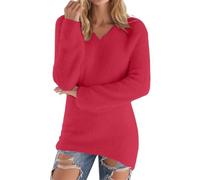 BIISDOST Maglione invernale da donna, caldo, con scollo a V, ispessito, a maniche lunghe, imbottito, 2025, in peluche, imbottito, in pile, taglie S-5XL, Colore: rosso, L