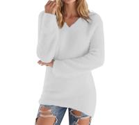 BIISDOST Maglione invernale da donna, caldo, con scollo a V, ispessito, a maniche lunghe, imbottito, 2025, in peluche, imbottito, in pile, taglie S-5XL, bianco, L