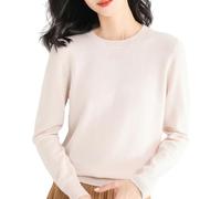 BIISDOST Maglione leggero da donna a maniche lunghe, girocollo, leggero, morbido, maglia con cerniera, maglione 100% lana cashmere maglione girocollo cashmere, beige., L
