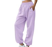 BIISDOST Pantaloni da jogging da donna UK tinta unita pantaloni della tuta con risvolto in vita elasticizzata pantaloni da yoga taglio dritto pantaloni atletici leggeri pantaloni sportivi in pile
