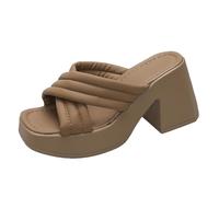 BIISDOST Sandali da donna con tacco plateau con tacco alto, sandali estivi con plateau, Marrone 1, 37 EU