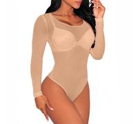 biJerou Biancheria intima da donna, body da donna, sexy, in tulle trasparente, con body colorato, set da donna, beige., L