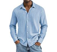 biJerou Camicie lunghe in cotone da uomo, casual, casual e confortevole, camicia a maniche corte testurizzata da uomo, camicia a quadri rossa, Azzurro, 3XL