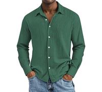 biJerou Camicie lunghe in cotone da uomo, casual, casual e confortevole, camicia a maniche corte testurizzata da uomo, camicia a quadri rossa, verde, L