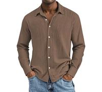 biJerou Camicie lunghe in cotone da uomo, casual, casual e confortevole, camicia a maniche corte testurizzata da uomo, camicia a quadri rossa, marrone, 4XL