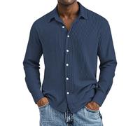 biJerou Camicie lunghe in cotone da uomo, casual, casual e confortevole, camicia a maniche corte testurizzata da uomo, camicia a quadri rossa, Blu scuro, 5XL